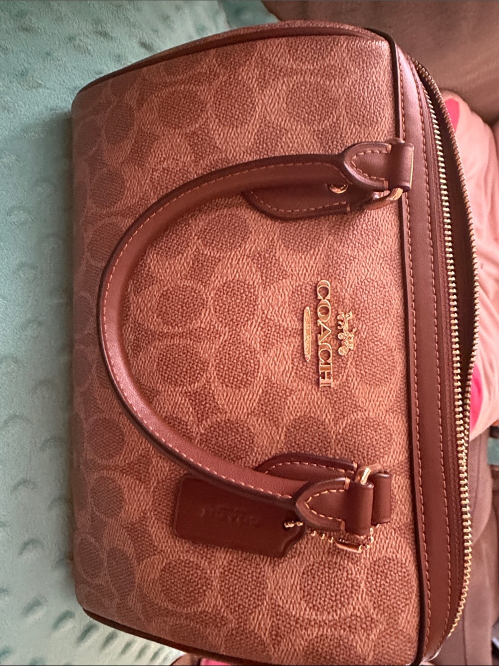 Coach Brown Signature Dome Satchel with Gold Hardware